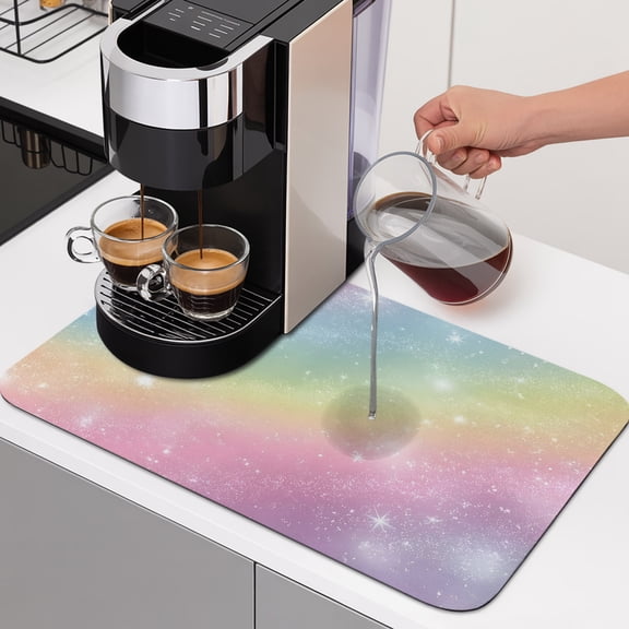 Diatomaceous Dish Drying Mat for Kitchen Counter,Fantasy Rainbow Gradient Color Absorbent Dishes Drainer Pad Coffee Mats Bar Accessories Abstract Colorful Starry Sky Dish Drying Pad,12x16in