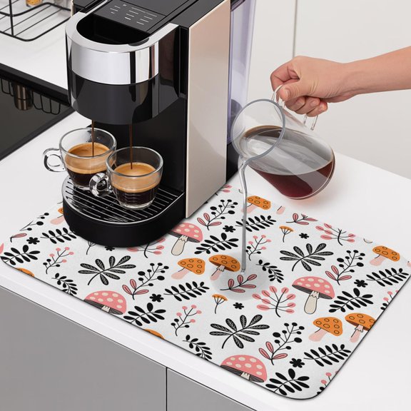 Diatomaceous Dish Drying Mat for Kitchen Counter,Farm Mushroom Leaf Cartoon Style Absorbent Dishes Drainer Pad Coffee Mats Bar Accessories Autumn Leaves Seamless Dish Drying Pad,12x16in