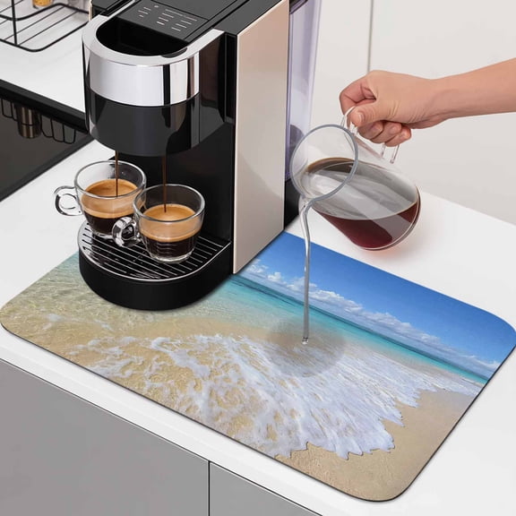 Diatomaceous Dish Drying Mat for Kitchen Counter,Nautical Ocean Beach Sea Wave Coastal Absorbent Dishes Drainer Pad Coffee Mats Bar Accessories Hawaii Style Dish Drying Pad,12x16in