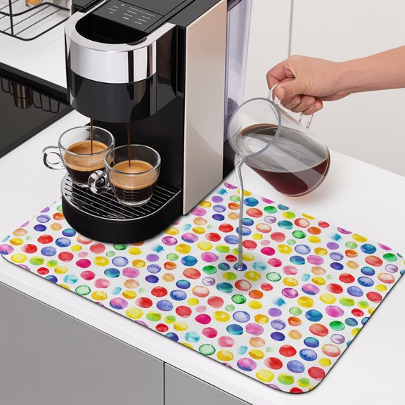 Diatomaceous Dish Drying Mat for Kitchen Counter,Watercolor Rainbow Polka Dots Absorbent Dishes Drainer Pad Coffee Mats Bar Accessories Colorful Pattern Dish Drying Pad,12x16in