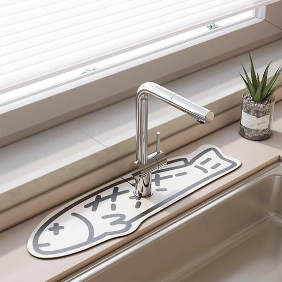 Diatomaceous Earth Absorbent Mat for Kitchen and Bathroom Sinks,Splash Guard Drip Tray, Non-Slip Waterproof Countertop Protector Pad for Faucet, Quick-Dry Anti-Slip Sink Mat for Washbasin and Counter