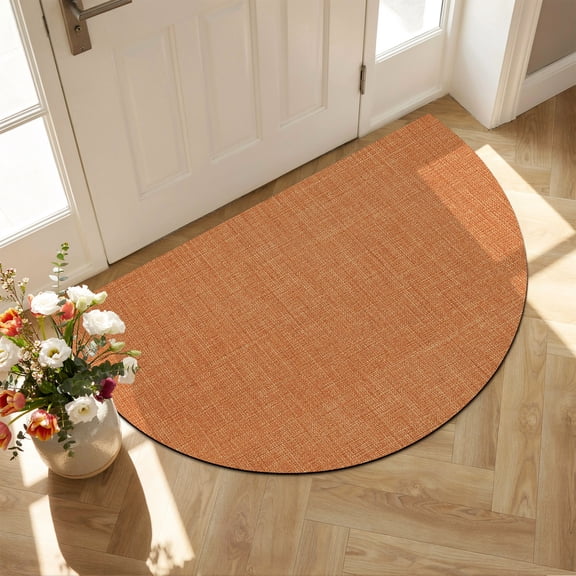 Diatomaceous Earth Bath Mat 16"x24", Burnt Orange Burlap Texture Absorbent Half Circle Bathroom Rugs with Non-Slip Backing Rubber, Low-Profile Doormat for Kitchen Sink Indoor Farmhouse Vintage Orange