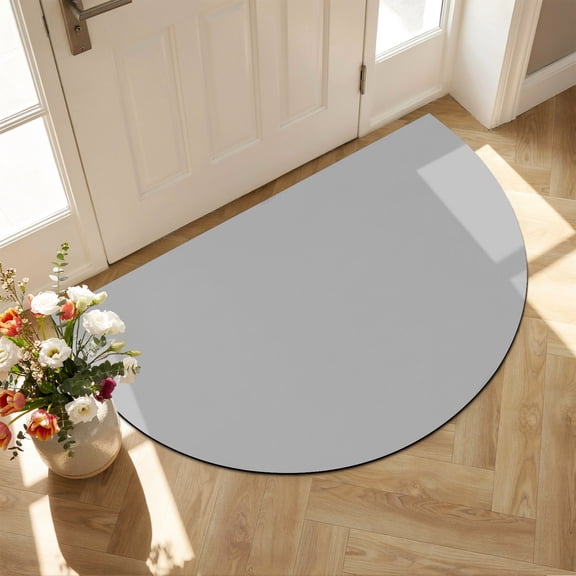 Diatomaceous Earth Bath Mat 16"x24", Grey Absorbent Half Circle Bathroom Rugs with Non-Slip Backing Rubber, Low-Profile Doormat for Kitchen Sink Indoor Modern Pure Gray
