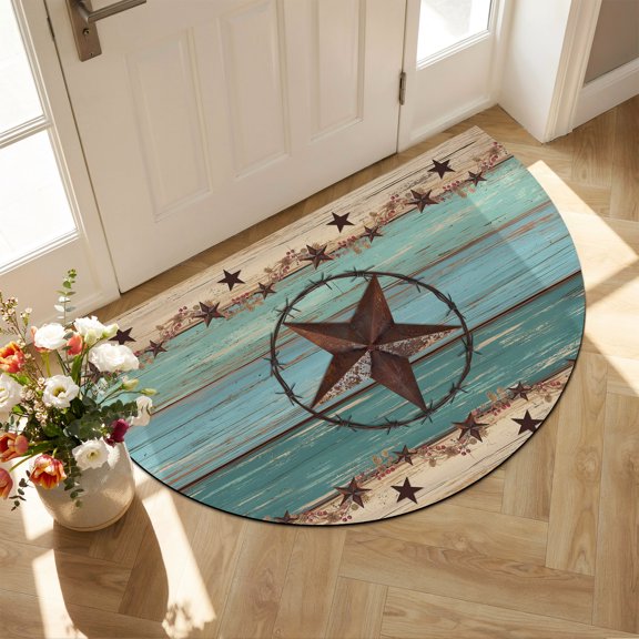 Diatomaceous Earth Bath Mat 16"x24", Texas Star Country Absorbent Half Circle Bathroom Rugs with Non-Slip Backing Rubber, Low-Profile Doormat for Kitchen Sink Indoor Western Old Wooden Board Vintage