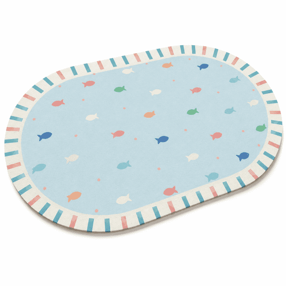 Diatomaceous Earth Bath Mat 19.7 x 31.5 in Fish Pattern Stone-Look Bathroom Floor Mat, Absorbent Quick-Dry Rug with Non-Slip Backing for Tub Shower Sink Laundry