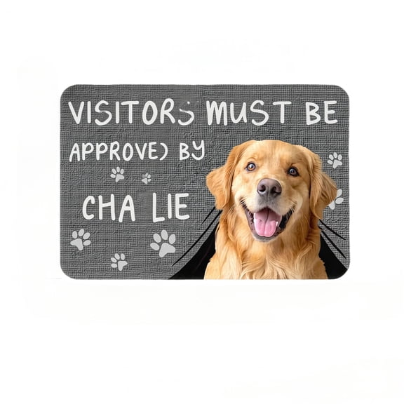 Diatomaceous Earth Bath Mat 36 x 24 Inch, Custom Golden Retriever Visitors Must Be Approved By Dog Name Pattern Quick Dry Absorbent Bathroom Shower Mat, Non Slip Stone Bath Rug for Bathroom Floor