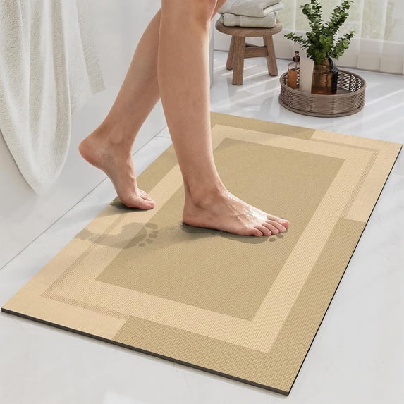 Diatomaceous Earth Bath Mat, Absorbent Fast Drying Bathroom Rug, Non Slip Rubber Backing Floor Mat for Shower Tub