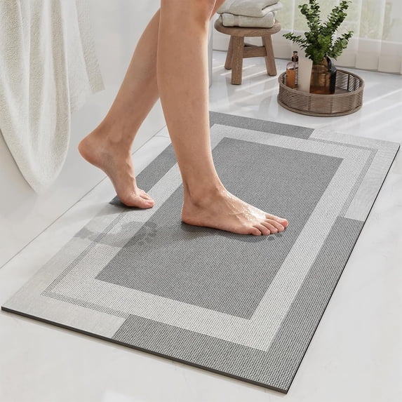 Diatomaceous Earth Bath Mat, Absorbent Fast Drying Bathroom Rug, Non Slip Rubber Backing Floor Mat for Shower Tub