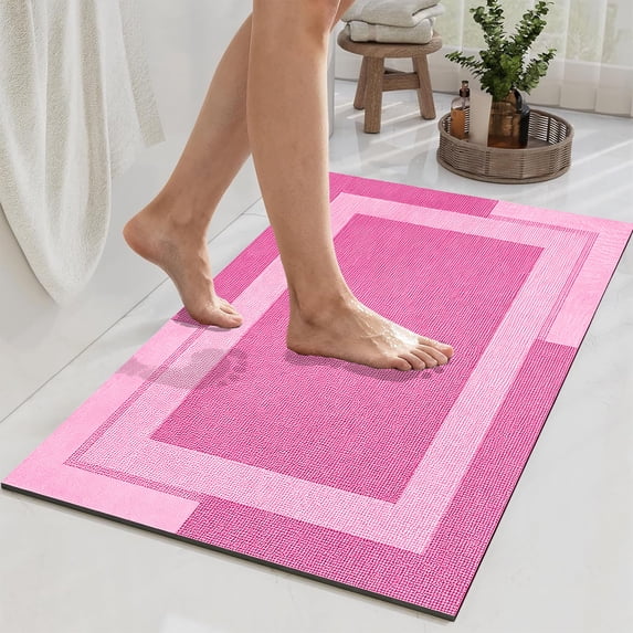 Diatomaceous Earth Bath Mat, Absorbent Fast Drying Bathroom Rug, Non Slip Rubber Backing Floor Mat for Shower Tub