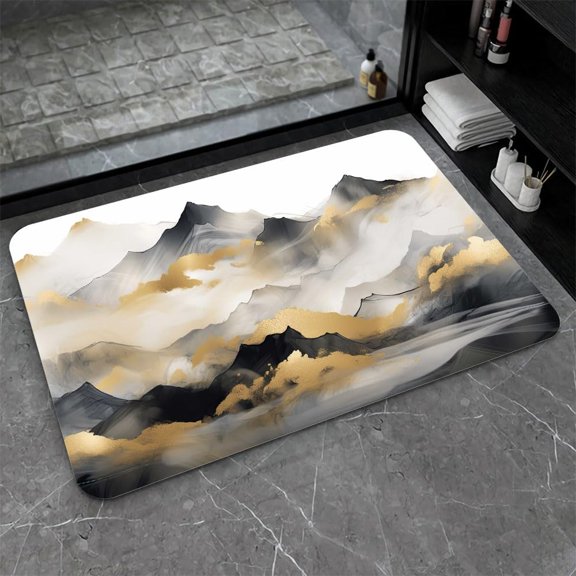 Diatomaceous Earth Bath Mat,Black Gold Luxury Landscape Non-Slip Volume Super Absorbent Fast Drying Eco-Friendly Easy to Clean for Bathroom Kitchen Door mat 17×27.5Inch (43 * 70cm)