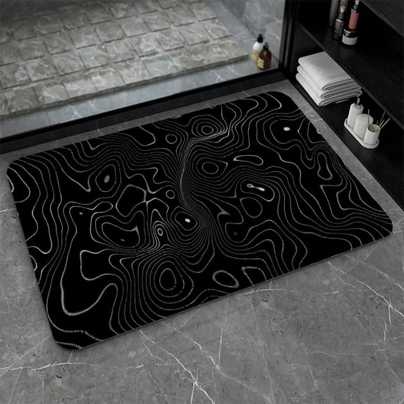 Diatomaceous Earth Bath Mat,Black Topographic Soft Wrinkle Free Bathroom Floor Rugs Non-Slip Volume Super Absorbent Fast Drying for Bathroom Kitchen Door mat(Square 43×70cm)