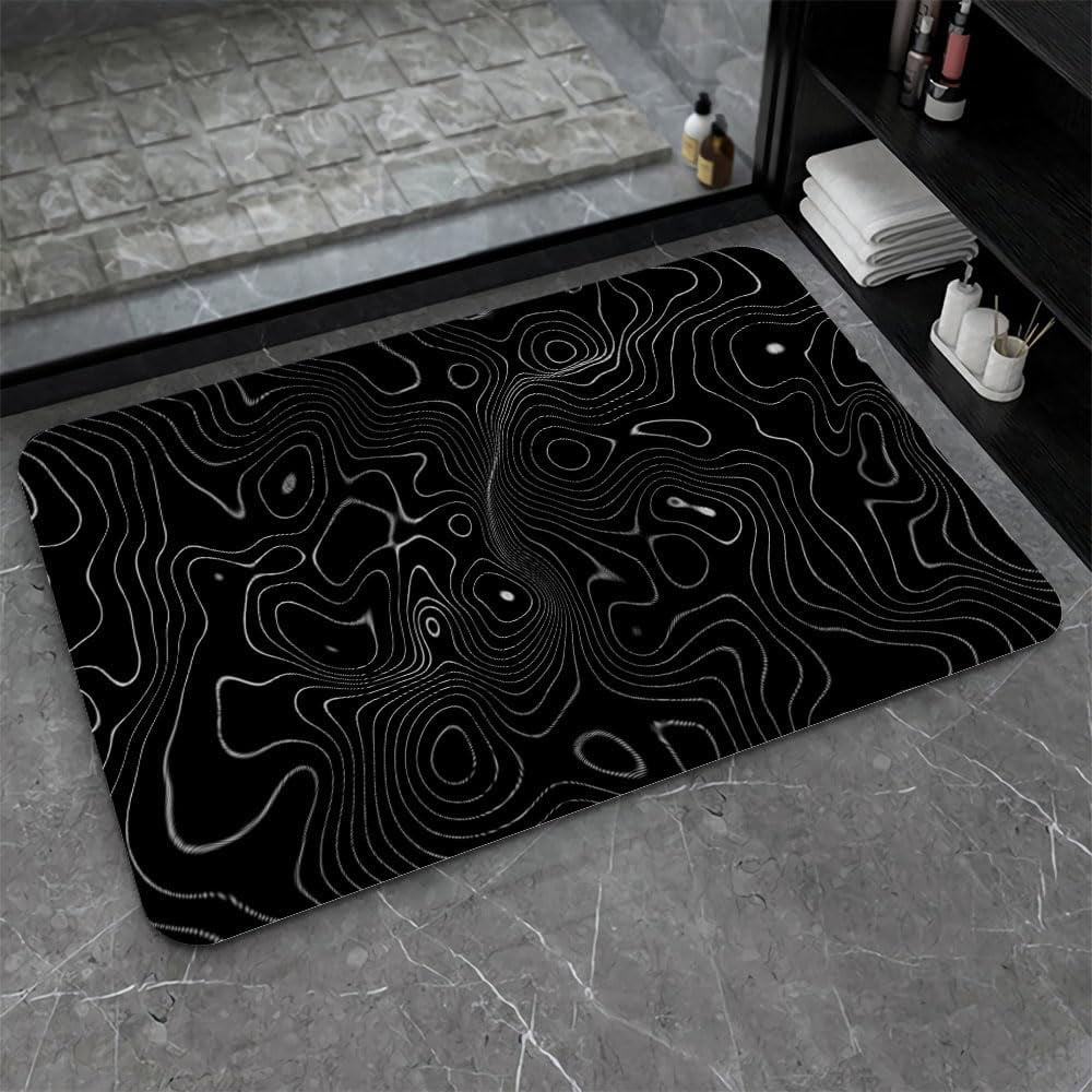 Diatomaceous Earth Bath Mat,Black Topographic Soft Wrinkle Free ...