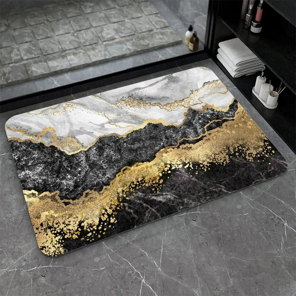 Diatomaceous Earth Bath Mat,Black White Gray Gold Marble Non-Slip Volume Super Absorbent Fast Drying for Bathroom Kitchen Door mat,Eco-Friendly Easy to Clean 16×24Inch (40 * 60cm)