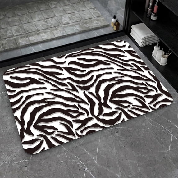 Diatomaceous Earth Bath Mat,Black and White Zebra Print Non-Slip Volume Super Absorbent Fast Drying for Bathroom Kitchen Door mat,Eco-Friendly Easy to Clean 17×27.5Inch (43 * 70cm)