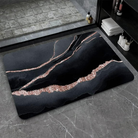 Diatomaceous Earth Bath Mat,Black marble Soft Wrinkle Free Bathroom Floor Rugs Non-Slip Volume Super Absorbent Fast Drying for Bathroom Kitchen Door mat,Eco-Friendly Easy to Clean(43cm×70cm)