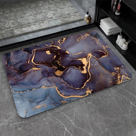 Diatomaceous Earth Bath Mat,Blue Purple Gold line Swirl Marble Soft Wrinkle Free Bathroom Floor Rugs Non-Slip Volume Super Absorbent Fast Drying for Bathroom Kitchen Door mat