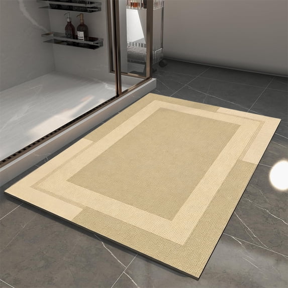 Diatomaceous Earth Bath Mat, Classic Grid Pattern, Fast Drying Non-Slip Rubber Backing, Super Absorbent Stone Floor Pad for Shower Tub, Easy Clean
