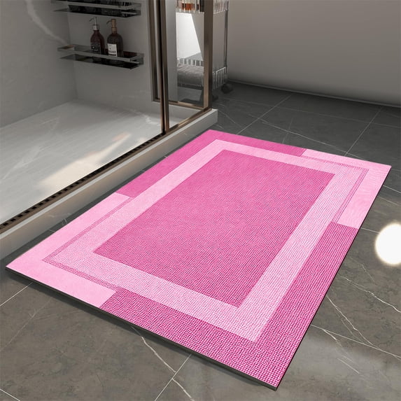 Diatomaceous Earth Bath Mat, Classic Grid Pattern, Fast Drying Non-Slip Rubber Backing, Super Absorbent Stone Floor Pad for Shower Tub, Easy Clean