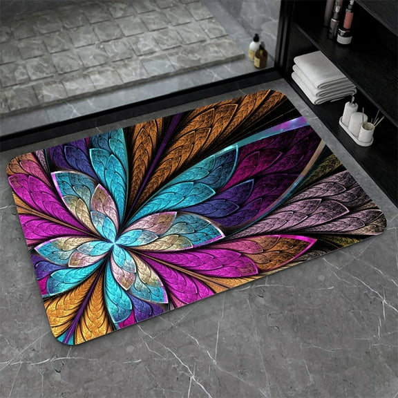 Diatomaceous Earth Bath Mat,Colorful Fractal Glass Flowers Non-Slip Volume Super Absorbent Fast Drying for Bathroom Kitchen Door mat,Eco-Friendly Easy to Clean 16×24Inch (40 * 60cm)