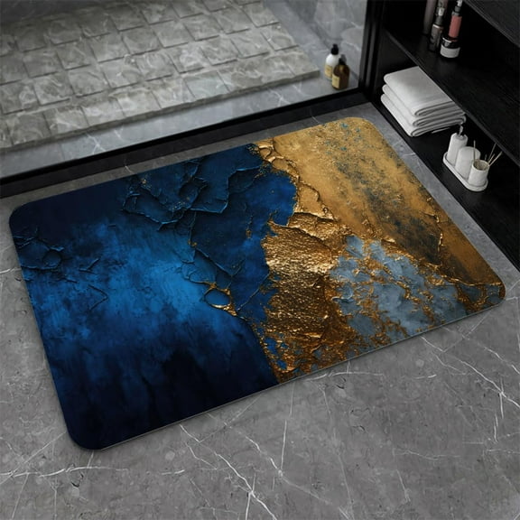 Diatomaceous Earth Bath Mat,Deep Blue Gold Marble Non-Slip Volume Super Absorbent Fast Drying Eco-Friendly Easy to Clean for Bathroom Kitchen Door mat 16×24Inch (40 * 60cm)