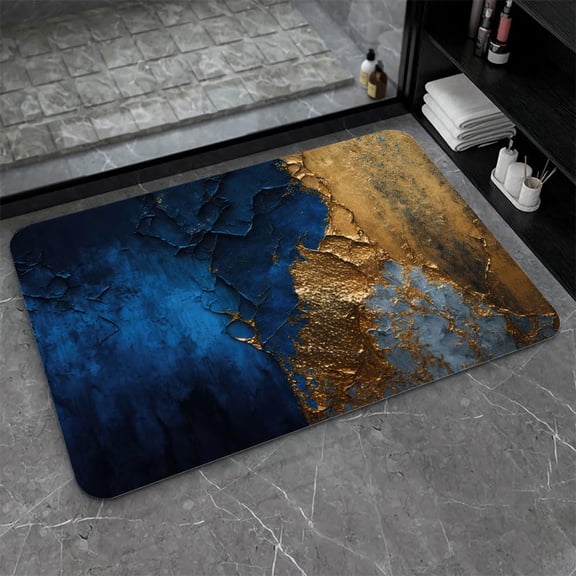 Diatomaceous Earth Bath Mat,Deep Blue Gold Marble Non-Slip Volume Super Absorbent Fast Drying Eco-Friendly Easy to Clean for Bathroom Kitchen Door mat 17×27.5Inch (43 * 70cm)