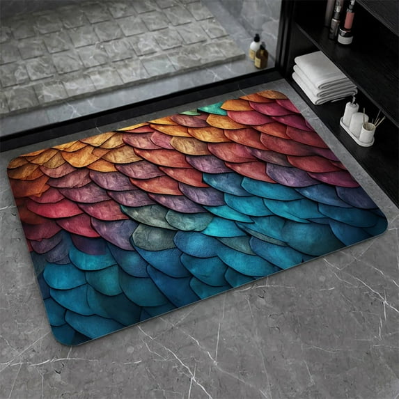 Diatomaceous Earth Bath Mat,Dragon Scales Color Abstract Non-Slip Volume Super Absorbent Fast Drying Eco-Friendly Easy to Clean for Bathroom Kitchen Door mat 20×31Inch (50 * 80cm)