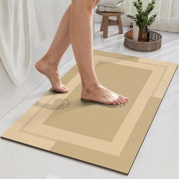 Diatomaceous Earth Bath Mat • Fast Drying Non Slip Bathroom Floor Mat • Absorbent Minimalist Shower Tub Rug • Easy Clean Durable Rubber Backing Mat