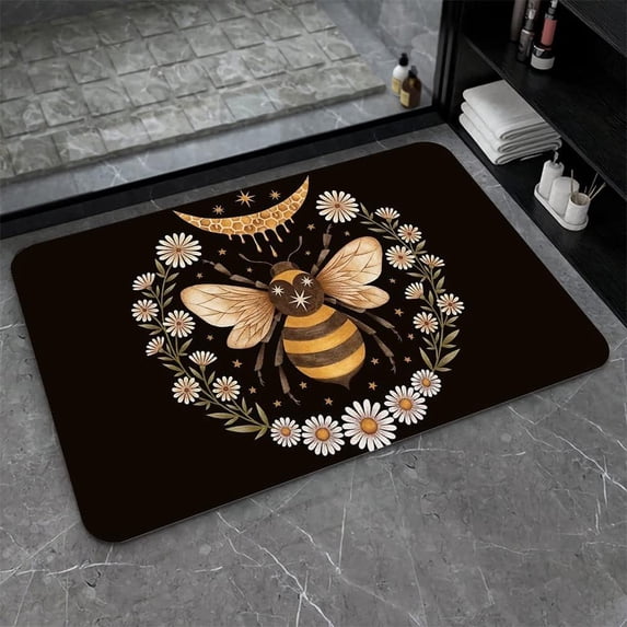 Diatomaceous Earth Bath Mat,Flowers and Bees Non-Slip Volume Super Absorbent Fast Drying for Bathroom Kitchen Door mat,Eco-Friendly Easy to Clean 20×31Inch(50 * 80cm)