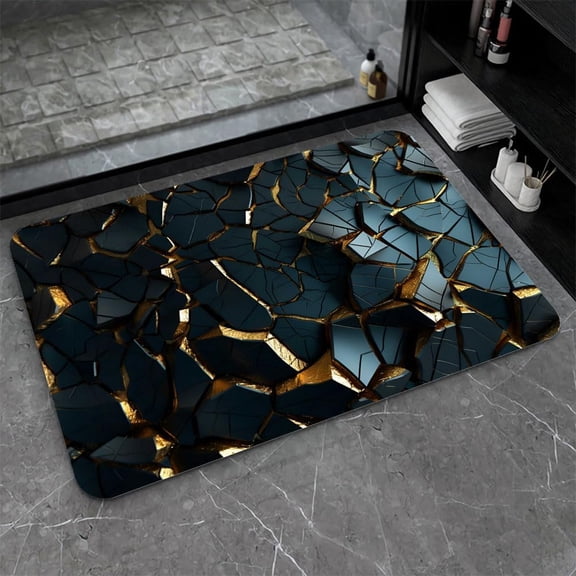 Diatomaceous Earth Bath Mat,Golden Diagonal Cracks Non-Slip Volume Super Absorbent Fast Drying Eco-Friendly Easy to Clean for Bathroom Kitchen Door mat 17×27.5Inch (43 * 70cm)