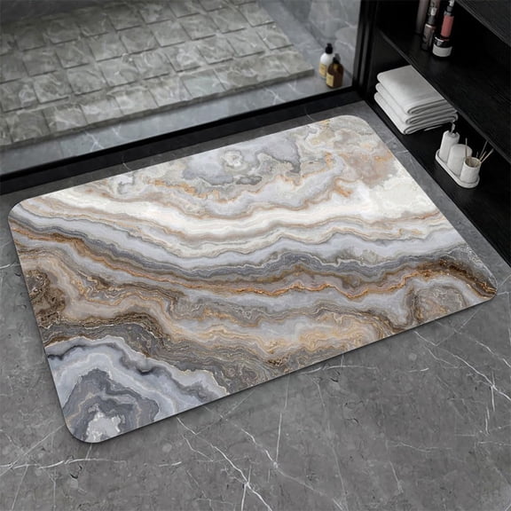 Diatomaceous Earth Bath Mat,Gray Gold Agate Marble Non-Slip Volume Super Absorbent Fast Drying Eco-Friendly Easy to Clean for Bathroom Kitchen Door mat 20×31Inch (50 * 80cm)