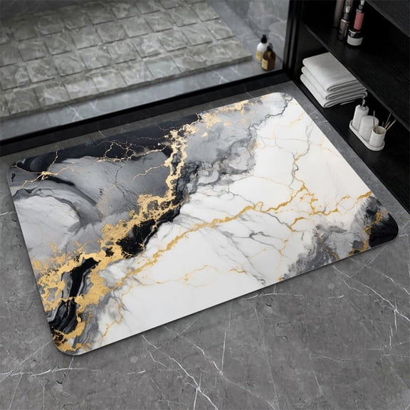Diatomaceous Earth Bath Mat,Gray Gold Marble Non-Slip Volume Super Absorbent Fast Drying Eco-Friendly Easy to Clean for Bathroom Kitchen Door mat 17×27.5Inch (43 * 70cm)