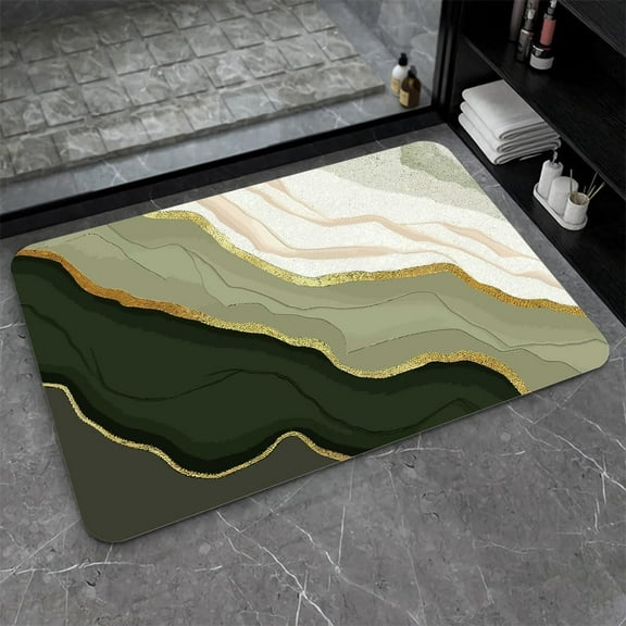 Diatomaceous Earth Bath Mat,Grayish Green Gold Marble Non-Slip Volume Super Absorbent Fast Drying Eco-Friendly Easy to Clean for Bathroom Kitchen Door mat 17×27.5Inch (43 * 70cm)