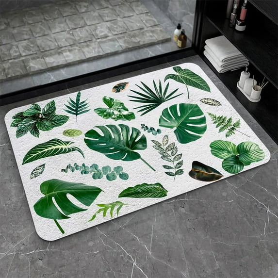 Diatomaceous Earth Bath Mat,Green Tropical Leaf Non-Slip Volume Super Absorbent Fast Drying Eco-Friendly Easy to Clean for Bathroom Kitchen Door mat 16×24Inch (40 * 60cm)