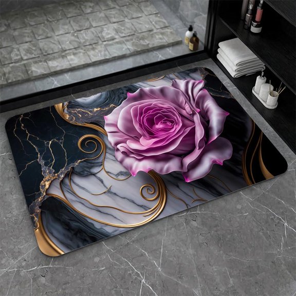 Diatomaceous Earth Bath Mat,Marble and Roses Non-Slip Volume Super Absorbent Fast Drying Eco-Friendly Easy to Clean for Bathroom Kitchen Door mat 20×31Inch (50 * 80cm)