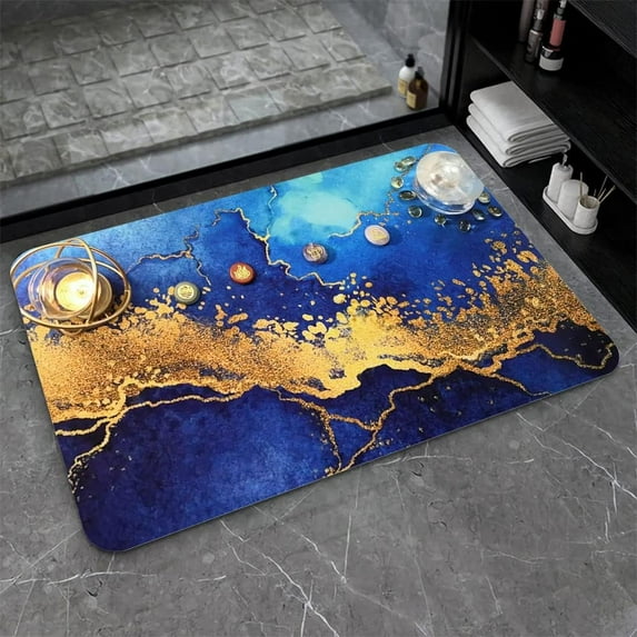 Diatomaceous Earth Bath Mat,Marble Soft Wrinkle Free Bathroom Floor Rugs Non-Slip Volume Super Absorbent Fast Drying for Bathroom Kitchen Door mat,Eco-Friendly Easy to Clean(43cmx70cm)