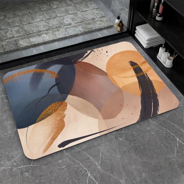 Diatomaceous Earth Bath Mat,Modern Shapes Colorful Abstract Non-Slip Volume Super Absorbent Fast Drying Eco-Friendly Easy to Clean for Bathroom Kitchen Door mat 16×24Inch (40 * 60cm)