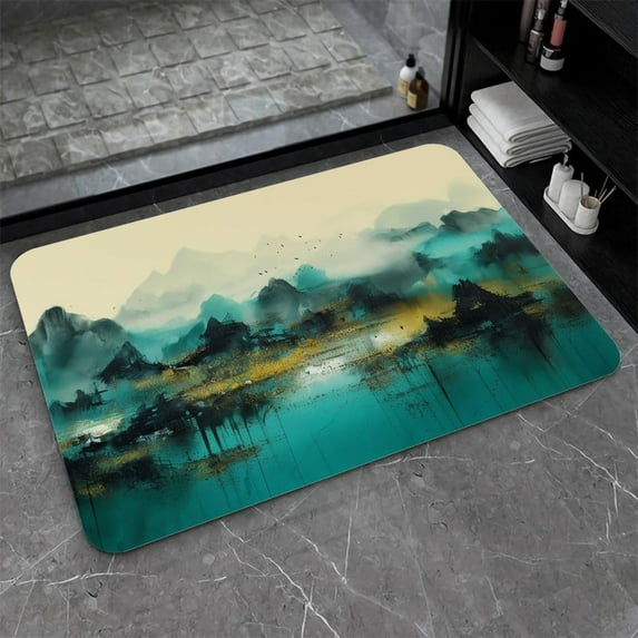Diatomaceous Earth Bath Mat,Mountains and a Lake Non-Slip Volume Super Absorbent Fast Drying Eco-Friendly Easy to Clean for Bathroom Kitchen Door mat 16×24Inch (40 * 60cm)
