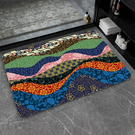 Diatomaceous Earth Bath Mat,Patchwork Oriental Style Non-Slip Volume Super Absorbent Fast Drying Eco-Friendly Easy to Clean for Bathroom Kitchen Door mat 16×24Inch (40 * 60cm)