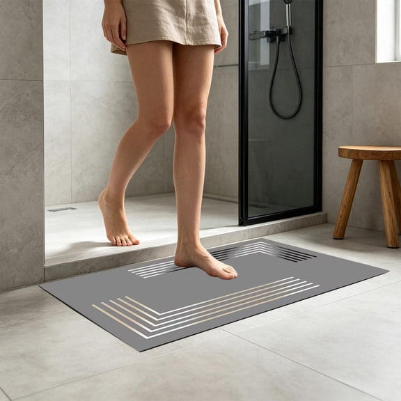 Diatomaceous Earth Bath Mat with Rubber Non Slide Backing, Super Absorbent Quickly Dry Stone Shower Mat for Bathroom Floor, Fast Drying Diatomite Mats for Spa Vanity​, Gray