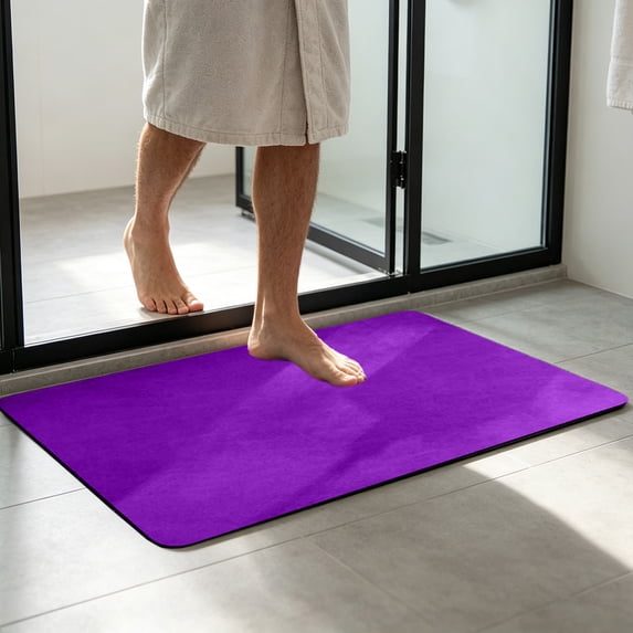 Diatomaceous Earth Bath Mat with Rubber Non Slip Backing, Super Absorbent Quickly Dry Stone Shower Mat for Bathroom Floor, Fast Drying Diatomite Mats, Hard Surface Spa Decor, Purple