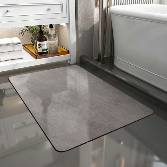 Diatomaceous Earth Bath Mat with Rubber Non Slip Backing, Super Absorbent Quickly Dry Stone Shower Mat for Bathroom Floor, Fast Drying Diatomite Mats, Hard Surface Spa Decor, Gray