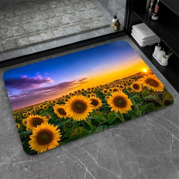 Diatomaceous Earth Bath Mat,Sunflower Soft Wrinkle Free Bathroom Floor Rugs Non-Slip Volume Super Absorbent Fast Drying for Bathroom Kitchen Door mat,Eco-Friendly Easy to Clean(40cmx60cm)