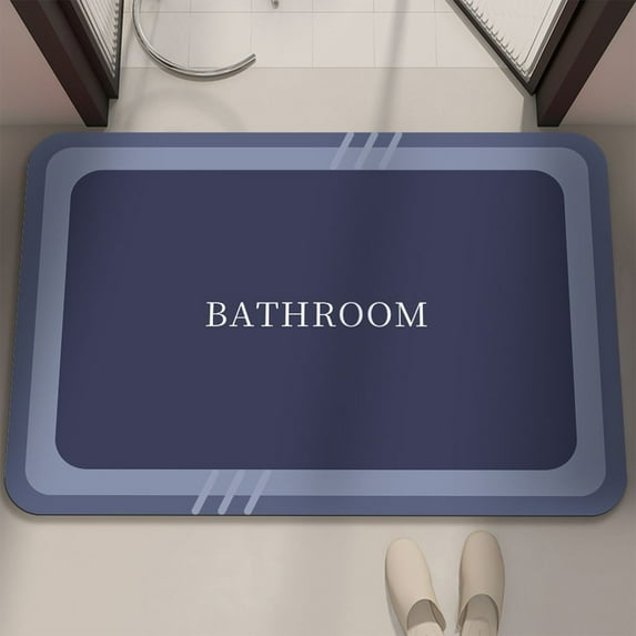 Diatomaceous Earth Bath Mat | Super Absorbent Quick-Dry Bathroom Rug | Non-Slip Rubber Backing | Washable Shower Floor Mat | Modern Dark Blue | 16X24 Inches