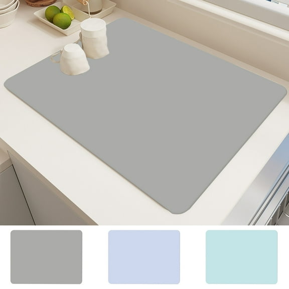 Diatomaceous Earth Dish Drying Mat, Multipurpose Absorbent Kitchen Sink Pad, 30x40cm Light Blue or Gray, Non-slip & Heat Resistant to 450°f for Easy Cleaning, Ideal for Countertops,