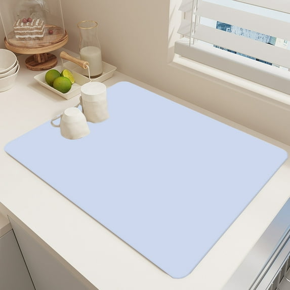 Diatomaceous Earth Dish Drying Pad - 30x40cm/11.81x15.74in Absorbent Kitchen Mat, Counter & Sink Protector, Heat-Resistant to 450°F, Non-Slip, Food Grade, Light Blue/Gray, Easy Clean & Store