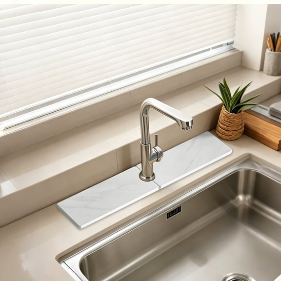 Diatomaceous Earth Faucet Mat Sink Absorbent Pad Marble Pattern Water Absorbing Fast Drying Stone Mat Kitchen Bathroom Countertop Protector Anti Slip Drain Mat Home Use
