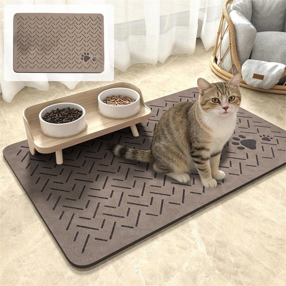Diatomaceous Earth Pet Feeding Mat, 20"x12" Absorbent Splash Proof Floor Mat, Non-Slip Kitchen & Entryway Rug, Washable Waterproof Pad for Dog Cat Food Bowls, Multi-Purpose & Easy Clean Brown