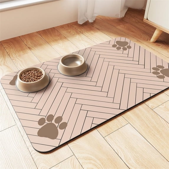 Diatomaceous Earth Pet Feeding Mat 20x12in,Splash Proof Easy Clean Floor Protector for Dog Cat Bowls,Non-Slip Kitchen Mat for Food Water Spills and Messy Eaters(Beige)