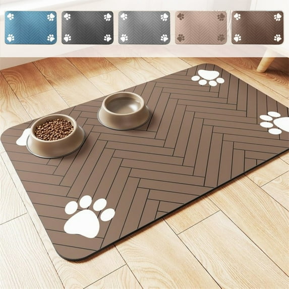 Diatomaceous Earth Pet Feeding Mat, Absorbent Non-Slip Waterproof Food & Water Bowl Floor Mat, Washable Quick-Dry Splash Proof Kitchen or Entryway Rug 20x12 Inch