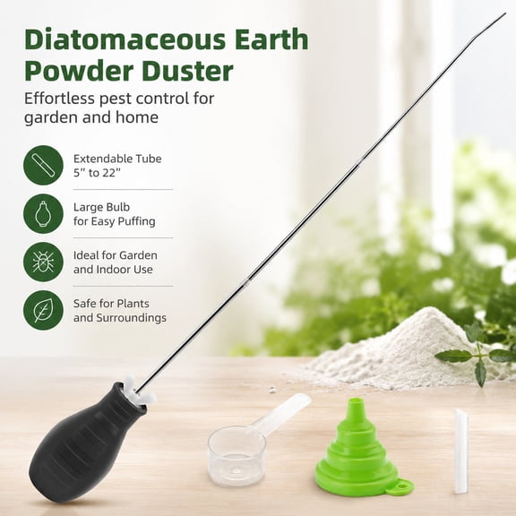 Diatomaceous Earth Powder Duster with Extendable Tube 5" to 22", Large Bulb Handheld Insect Treatment Applicator for Garden and Indoor Use